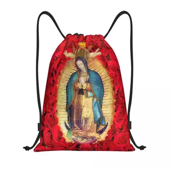 Guadalupe Panny Márie S Kvetmi Šnúrkou Tašky Muži Ženy Prenosné Športové Gym Sackpack Katolíckej Nakupovanie Batohy