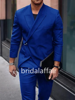 Bridalaffair 2023 Módne Kráľovská Modrá Smoking Slim Fit Mužské Šaty Svadobný Oblek Terno Masculino 2KS（Bunda ＋Nohavice）
