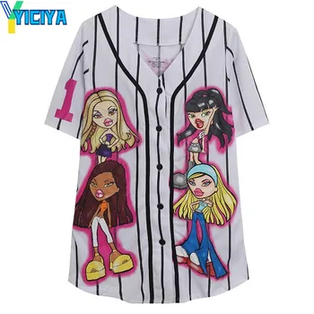 YICIYA T-shirt y2k plodín Top ženy nadrozmerná nové Pruhované baseball tričko Krátky rukáv t-košele, blúzky tees móda lete roku 2023