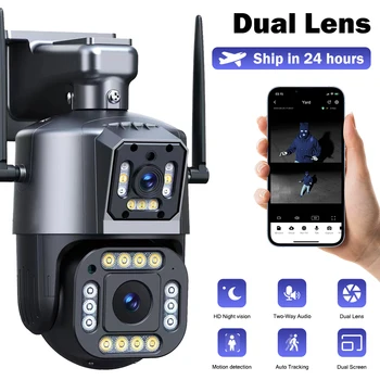 4MP Dual-Objektív 2K IP WiFi Kamera CCTV Farebné Nočné Videnie PTZ Vonkajší kamerový Bezpečnostný kamerový Systém