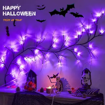 Halloween LED Lampa Steny, Spálne, Nočné Svetlo Viaceré Svetelné Režimy Umelé Rastliny, Stromu Pobočky Willow Viniča Ratolesť String Svetlá