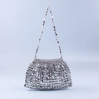 Hand-made striebra a zlata, ploché perličiek perličiek tkanie veľkých knedle módny trend rameno, kabelka, taška