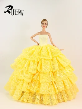 2023 Nové Ručne Vyšívané šaty Pre FR bábika Svetlo Žlté Oblečenie pre Bábiku barbie + Darček Zadarmo
