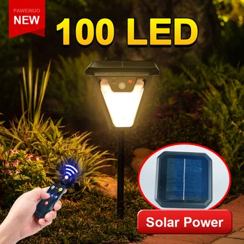 100 LED High Power Nabíjateľná Led Solárne Svetlo Teplé svetlo Slnečné svetlo Napájania Lampa Inteligentný Senzor Záhradné Dekorácie, Diaľkové Ovládanie