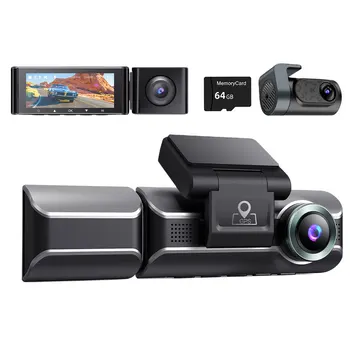 3 Objektív Car Video Recorder G-Senzor 4K+1080P Vozidlo, ktoré jazdí Rekordér Zabudovaný WiFi, GPS Auto Kamera s 64GB/128 GB SD Kartu