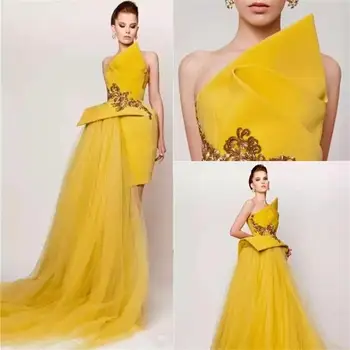 Vintage Yellow Prom Šaty pre Ženy Tylu bez Ramienok Podlahy-Dĺžka-Line Večer Formálne Príležitosti Vestidos Para Mujer فستان 2023