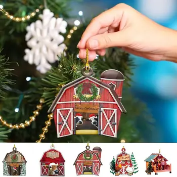 Jemné Lesklé Duté Star Dekorácie Happy Christmas Party Drevený Dom Anonymný Prívesok Roztomilý Akryl Vianočný Strom Ornament