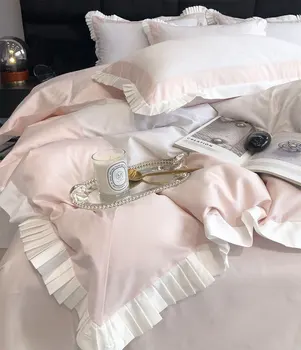 Romantický fairyfair ružové obliečky nastaviť dievča,elegantné princezná plný kráľovná kráľ bavlna bytový textil posteľ list vankúš deka kryt