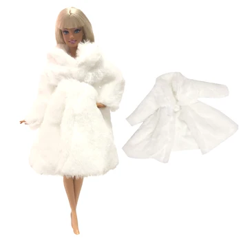1 Nastavte Dlhý Rukáv Mäkké Kožušiny, Kabát Biele Šaty Zime Teplé Bežné Nosenie Príslušenstvo, Oblečenie pre Bábiku Barbie Deti Hračka