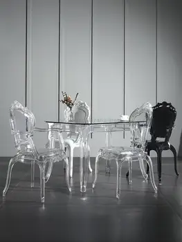 Akryl súd stolička, operadlo, lakťová opierka jedálenské stoličky domov Európskej minimalistický dizajnér ghost stolice krištáľovo priehľadné stoličky