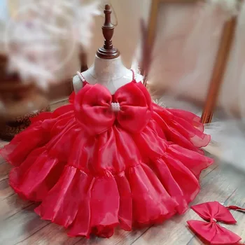 Nové Opuchnuté Kvetina Dievča Šaty Dieťa Výstroj Organza Viazané Malá Princezná Narodeninovej Party Šaty Vianočné Šaty pre Špeciálne Deň