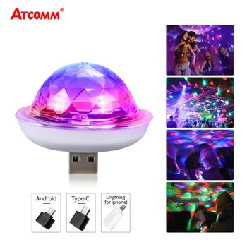 Mobilný Telefón USB LED Fáze Svetlo S Hudbou Senzor Prenosné 5V RGB Crystal Magic Ball LED Stage DJ, Disco Lampa Home Club Party