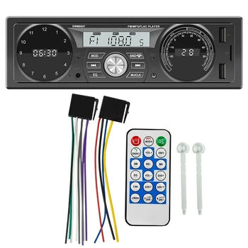1DIN Auto Stereo MP3 Prehrávač v palubnej doske Auta, FM Rádio, Bluetooth, USB/ AUX IN Nabíjanie s Hodinami a Zobrazenie Teploty