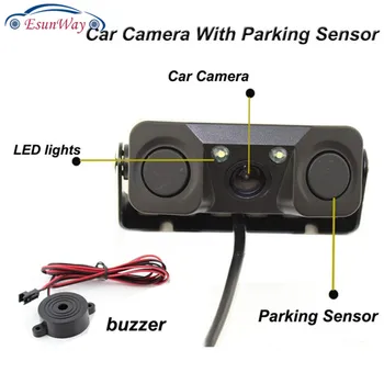 3 V 1 Video Parkovací Senzor, Auto Reverse Zálohy parkovacia Kamera s 2 Radarový Detektor Senzory BiBi Alarm, Indikátor Anti Auto Cam