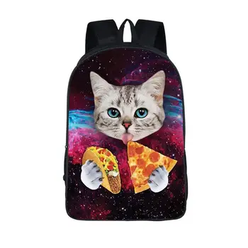 Kawaii 3D Zvierat Mačiatko Batoh Cute Cat Jesť Tacos Pizza Deti Book Bag Teen Školské Tašky Ženy Muži Cestovný Batoh