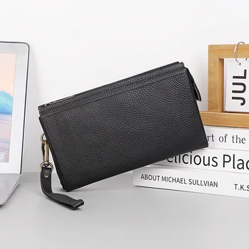 Obchodné kožené kabelky minimalistický peňaženky vrchnú vrstvu cowhide pánske peňaženky veľkú kapacitu dlho peňaženky chytiť taška
