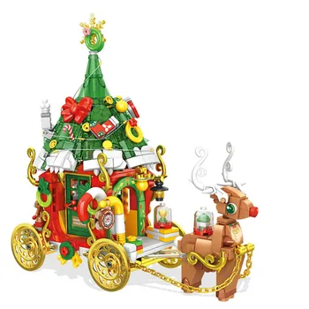 Vianočné Santa Claus Elk Košíka Bloku s Osvetlením Vianočný Strom Budovy Tehla Hračka Pre Chlapcov, Dievčatá, Deti