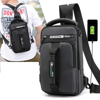 Muži Nylon Backpack Batoh Messenger Taška s USB Okrem Mužskej Šatka Hrudníka Taška Cross Body Tašky cez Rameno Batohu Kabelka 4 POUŽÍVA