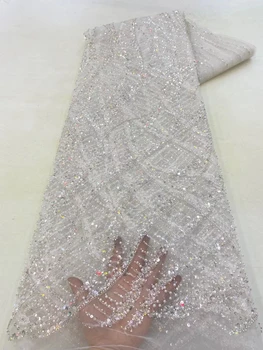 Africké Luxusné Korálkové Čipky Tkaniny Vysokej Kvality Pre Svadobné Šaty, Nigéria Postupnosť Tylu Oka Materiálu Ručné Crystal Korálky
