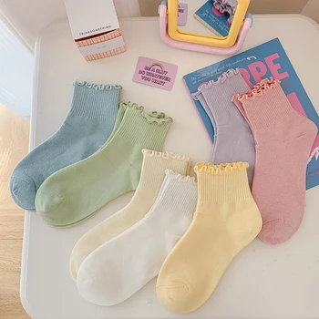 Candy Farby Žien Prehrabať Ponožky Lolita Stspoločnosťou Yle Naberaný Roztomilý Kawaii Bavlnené Ponožky Japonský Harajuku Princezná Calcetines